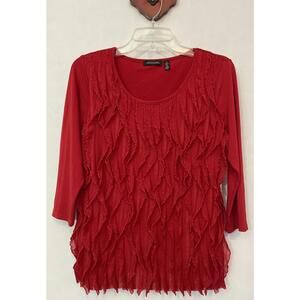 Notations Womens Small Red Ruffled Layered Chic Stretchy Blouse! A1703